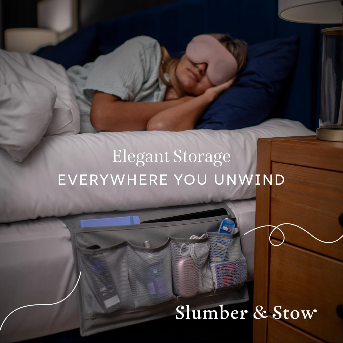 Houseify Slumber & Stow large A4 compartment stores magazines and tablets.