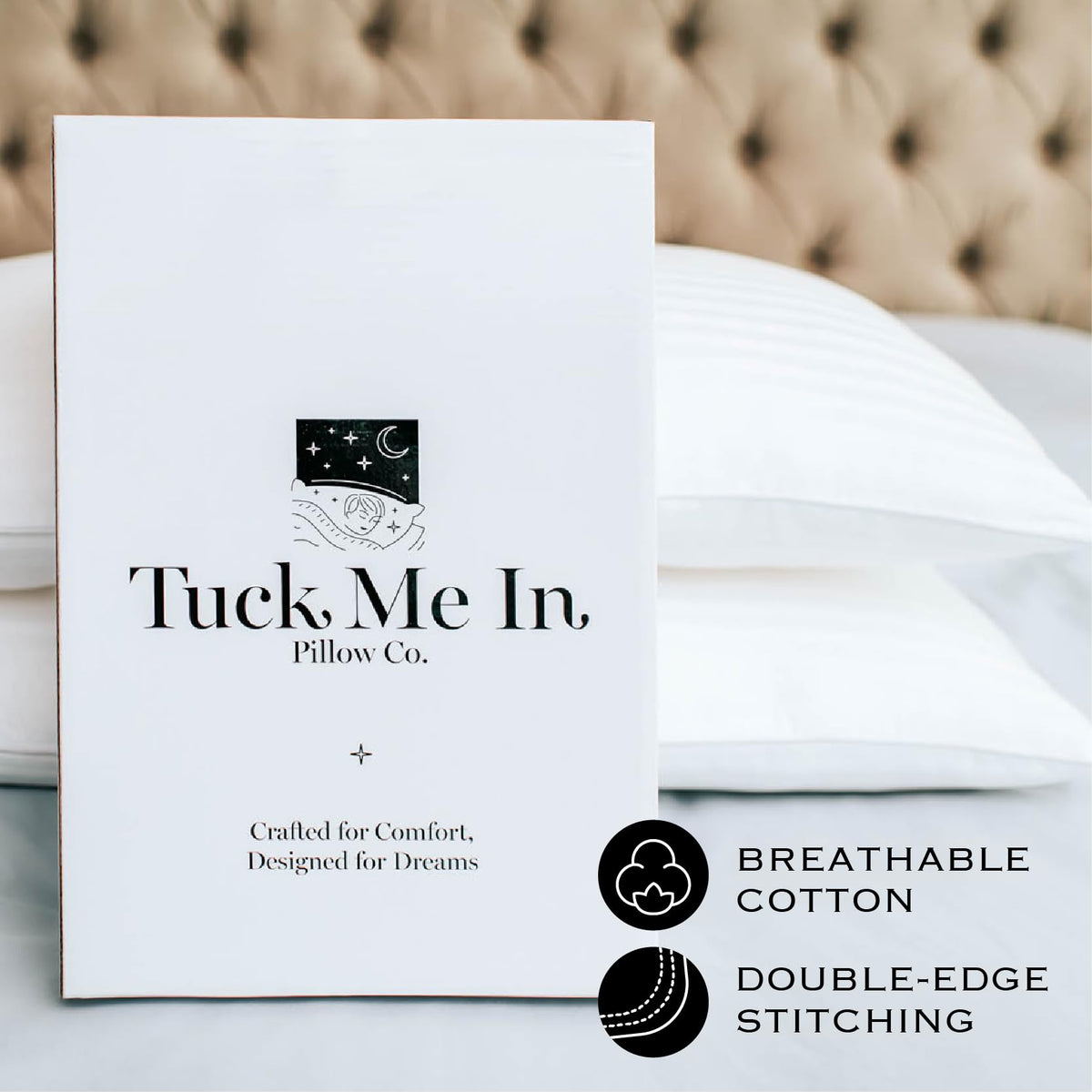 Houseify Tuck Me In Pillow double-edge stitching adds hotel-style elegance