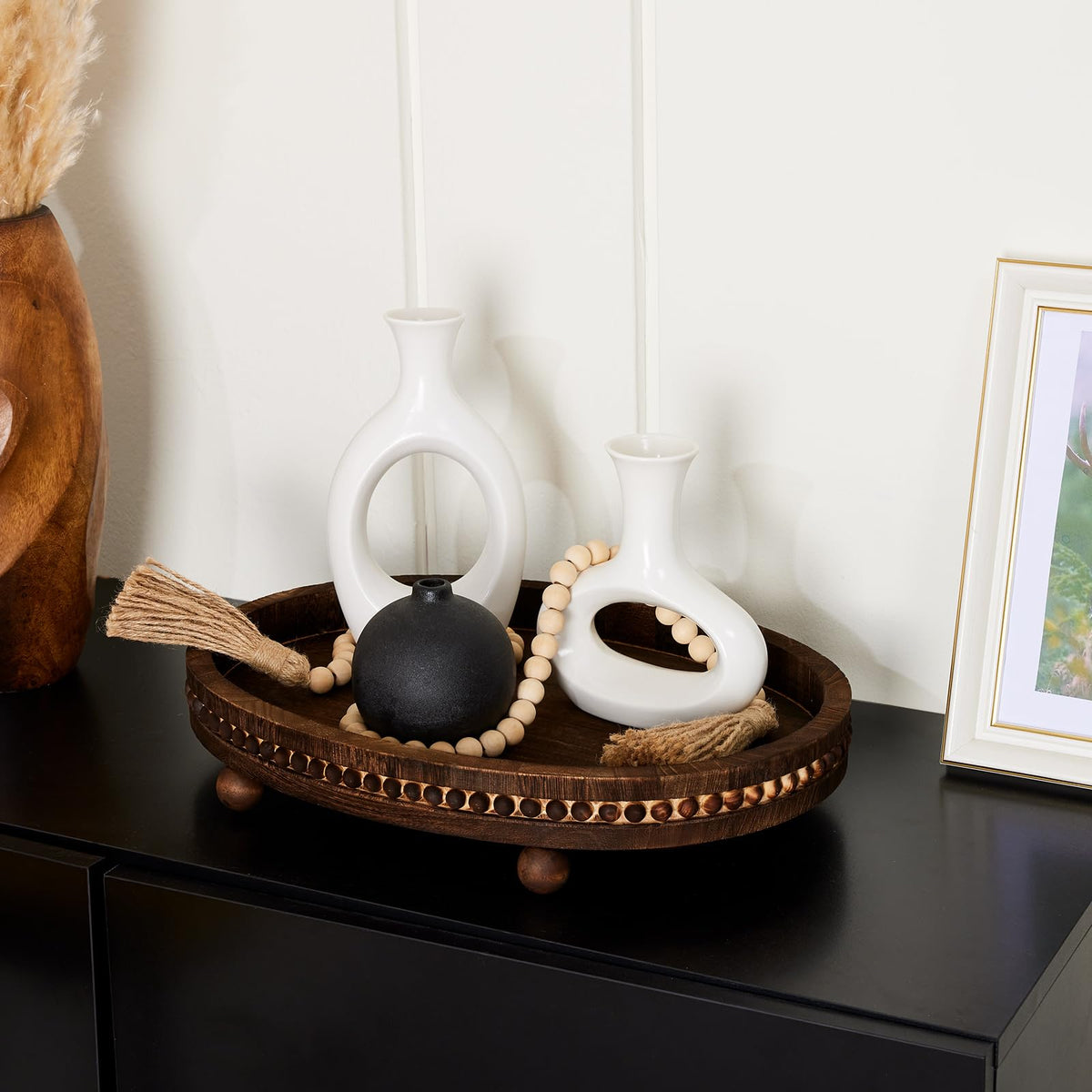 HouseJoy coffee table tray provides a stable base for decor and meals.