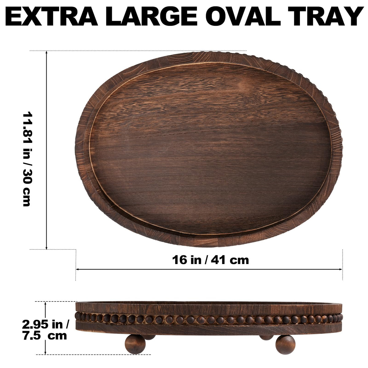 HouseJoy large wood tray for serving or display; ideal for kitchen or living spaces.