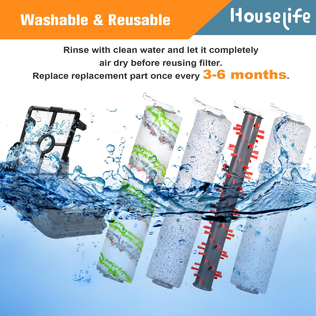 Houselife CrossWave hardwood floor brush roller delivers gentle scrubbing on wood surfaces.