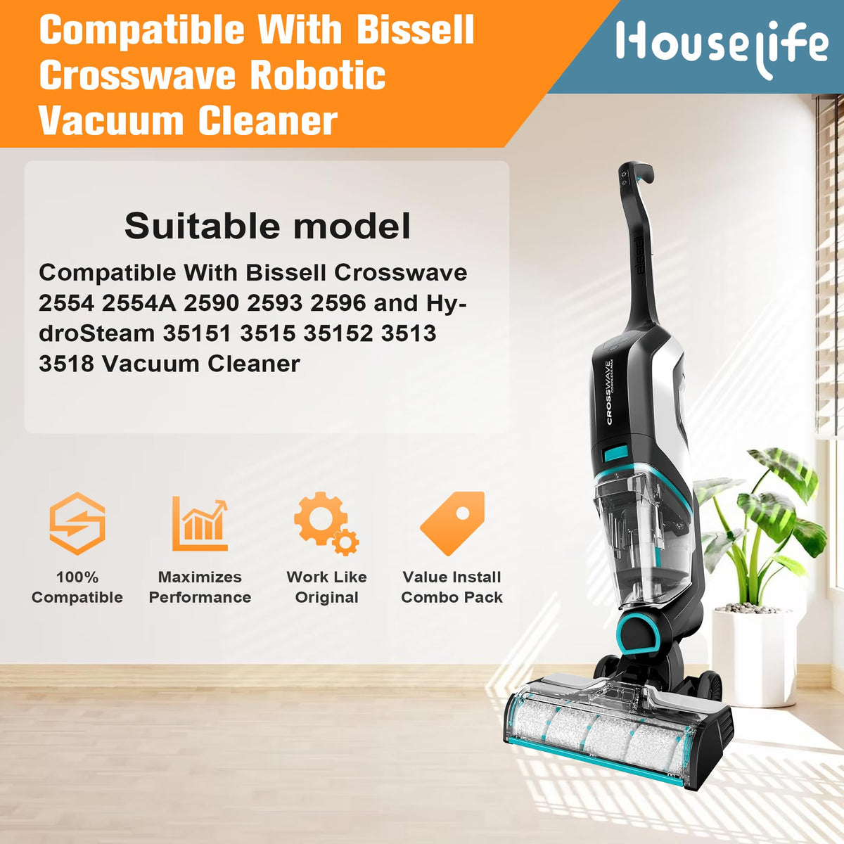 Houselife CrossWave second multi-surface brush roller enhances debris lifting on various floors.