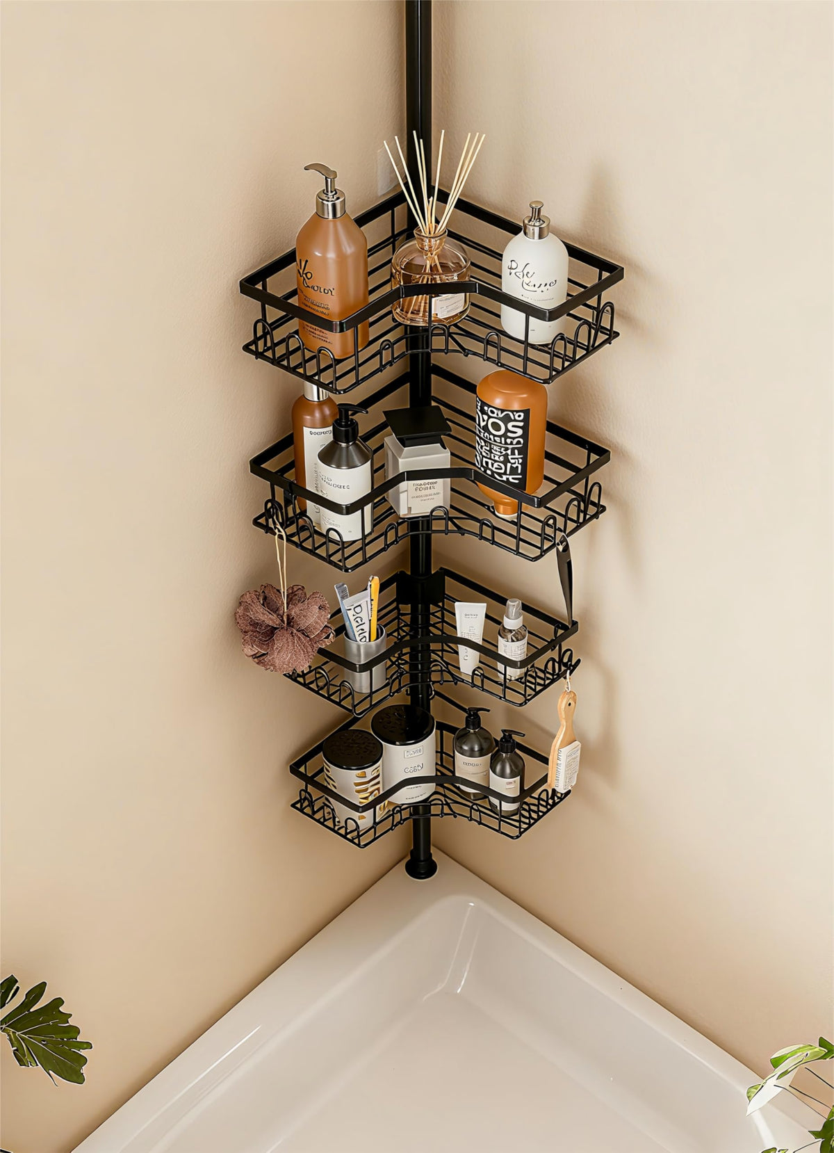 HouseUp four-tier shower shelves maximize vertical storage in tight spaces.