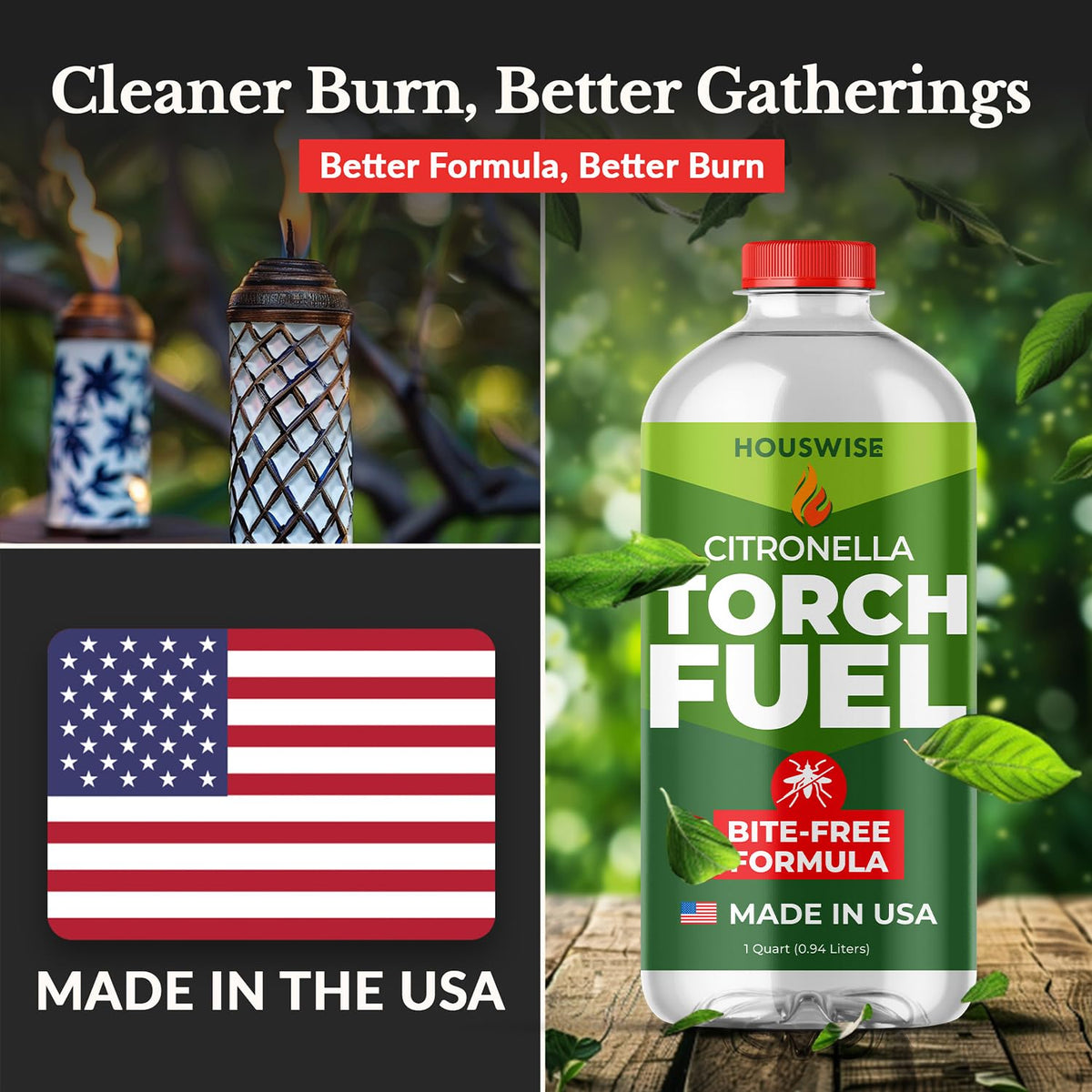 Houswise long burn time citronella fuel for outdoor gatherings