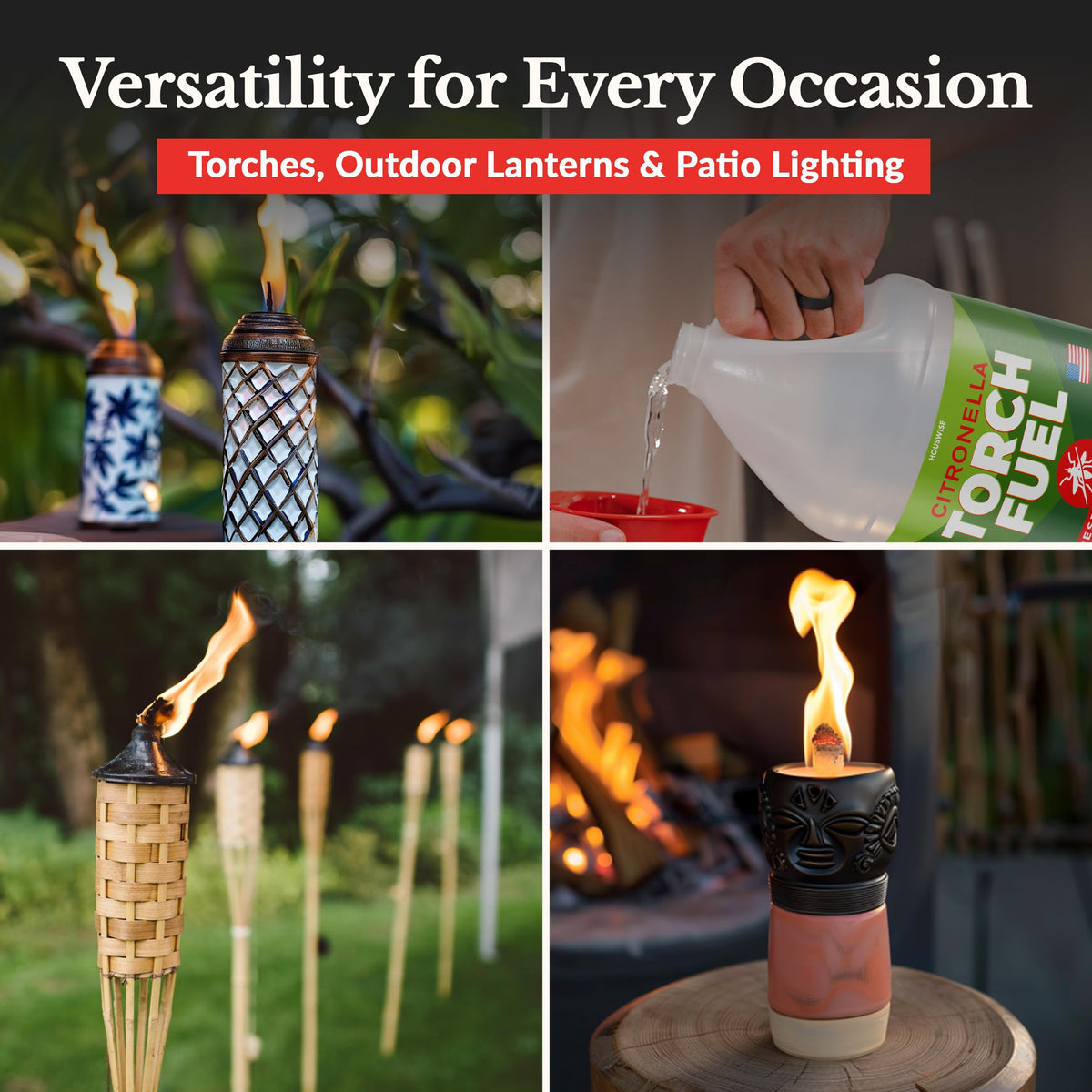 Houswise outdoor torch burning with low smoke glow