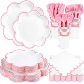 Houuqe pink scalloped edge 10-inch dinner plates ideal for elegant celebrations