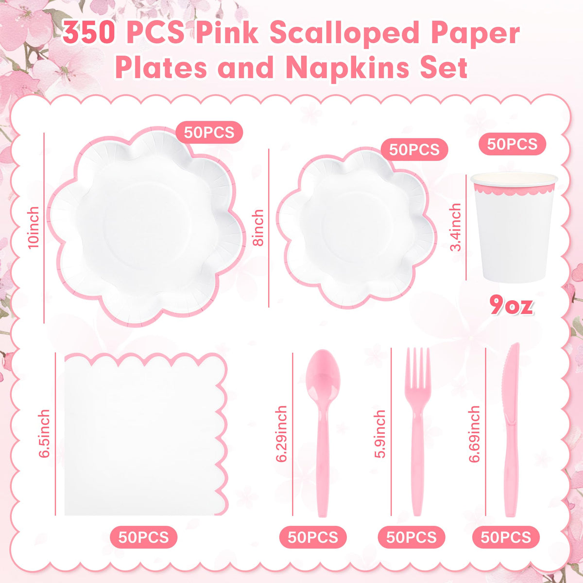 Houuqe pink scalloped edge 8-inch dessert plates perfect for dessert displays