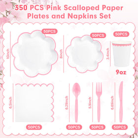Houuqe pink scalloped edge 8-inch dessert plates perfect for dessert displays
