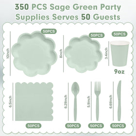 Houuqe sage green dessert plates with floral scalloped detail for a coordinated theme.