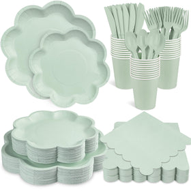 Houuqe sage green dinner plates with scalloped edge for elegant table decor.
