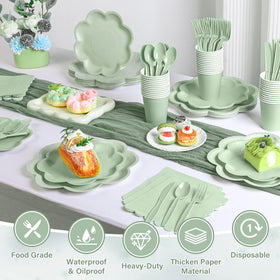 Houuqe sage green plastic cutlery set for convenient disposable dining.