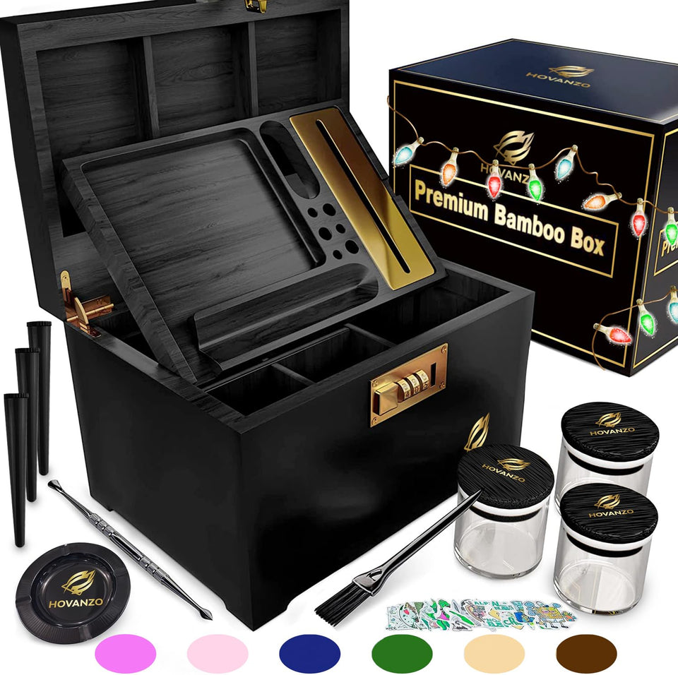 HOVANZO premium large bamboo storage box – secure lid keeps contents organized and fresh.