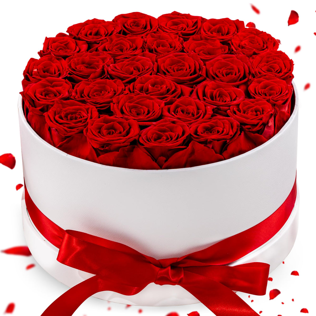 Hover Flower 27 Forever Roses white box close-up shows long-lasting color.