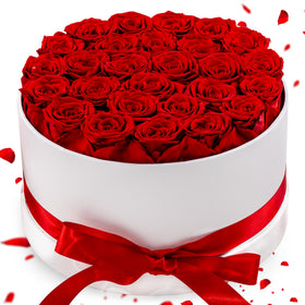 Hover Flower 27 Forever Roses white box close-up shows long-lasting color.