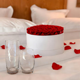Hover Flower 27 Forever Roses white box gift-ready presentation.