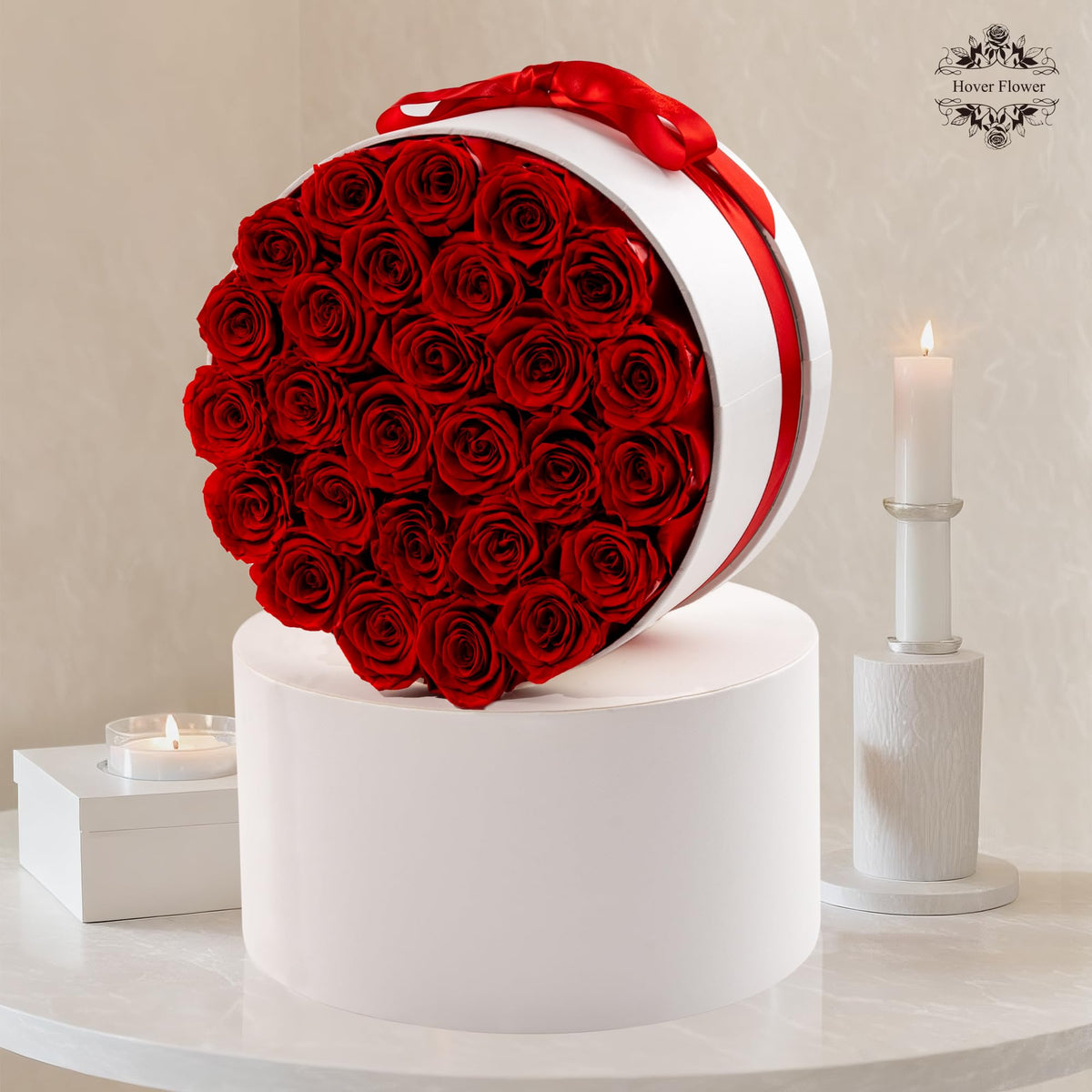 Hover Flower ribbon and card detail adds premium finishing touch.