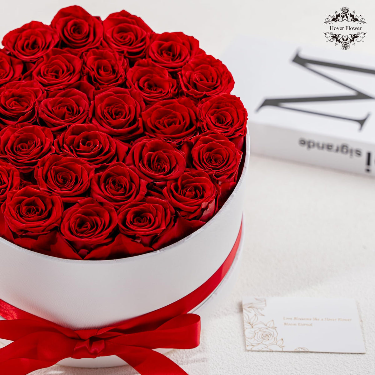 Hover Flower red preserved roses color detail conveys vibrant romantic appeal.