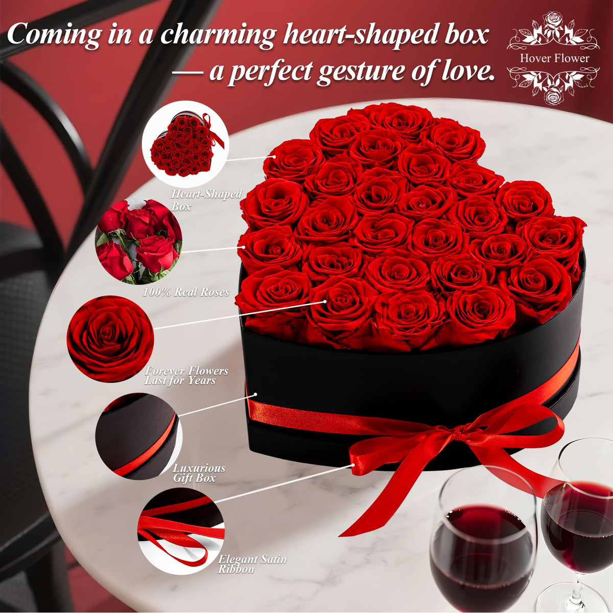 Hover Flower purple box 27-rose arrangement for vibrant home accents.
