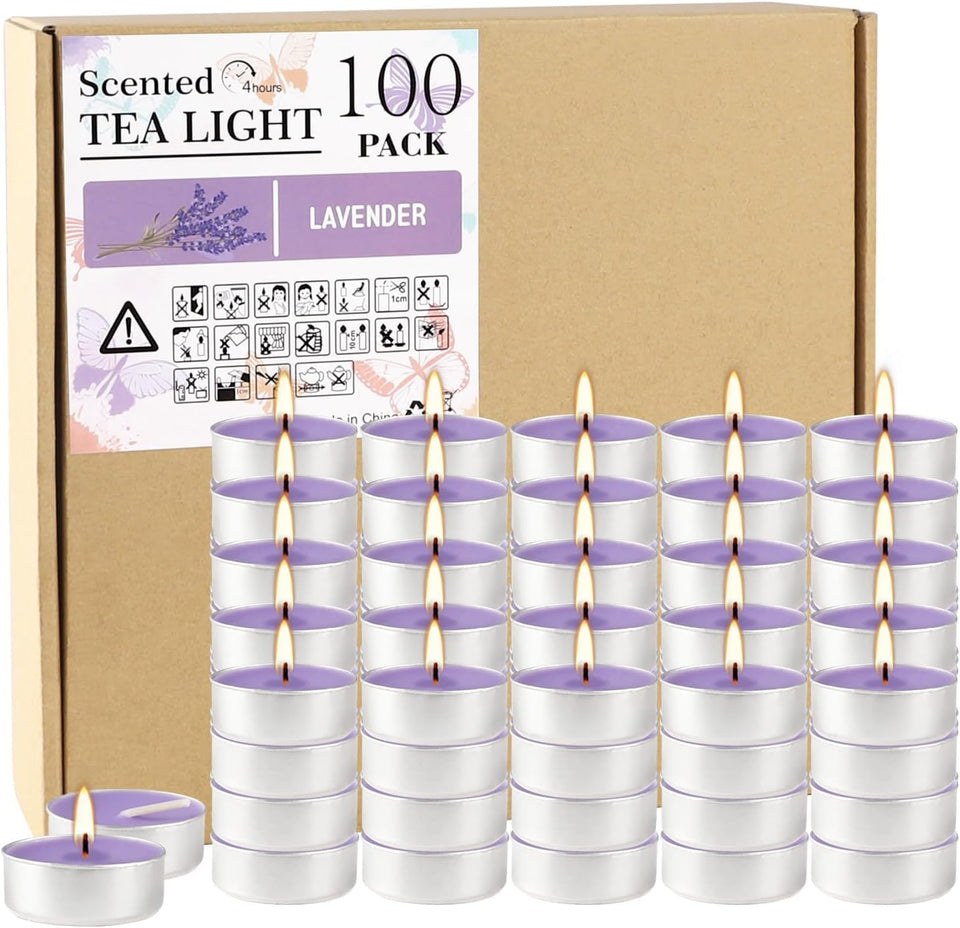 Howemon purple lavender tealight candle in 4-hour bulk pack creates warm ambient lighting