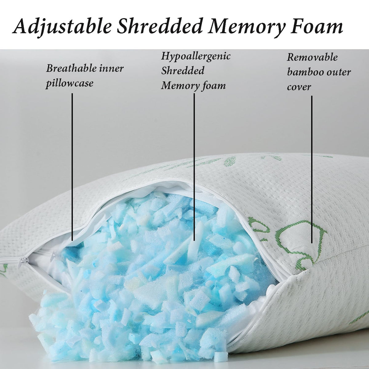HOXXME memory foam pillow cover close-up shows breathable cooling fabric.