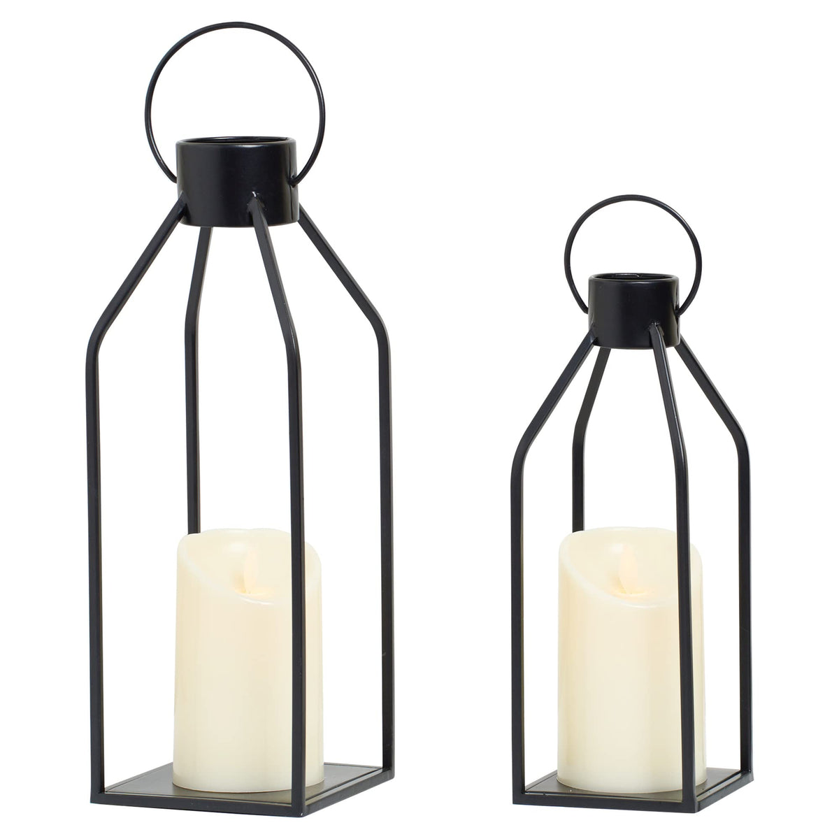 HPC Decor modern farmhouse lantern hanging with black metal finish for outdoor ambiance.