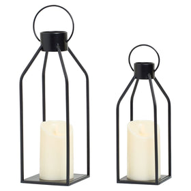 HPC Decor modern farmhouse lantern hanging with black metal finish for outdoor ambiance.