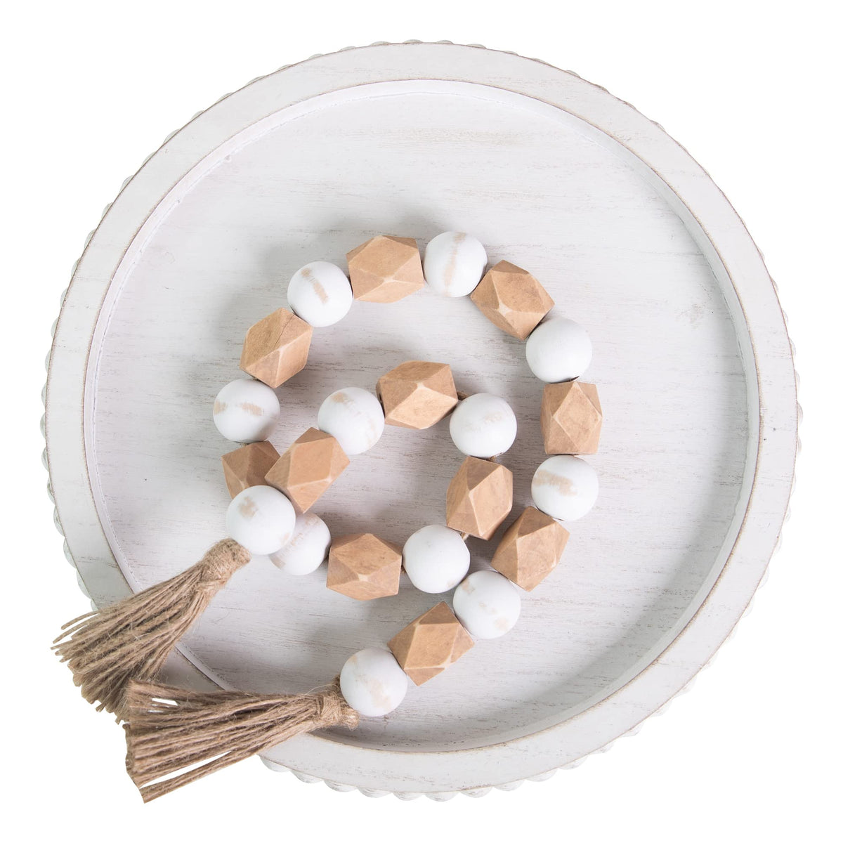 HPC Decor round tray on kitchen counter used as centerpiece display