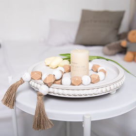 HPC Decor round distressed white tray adds farmhouse charm to living spaces