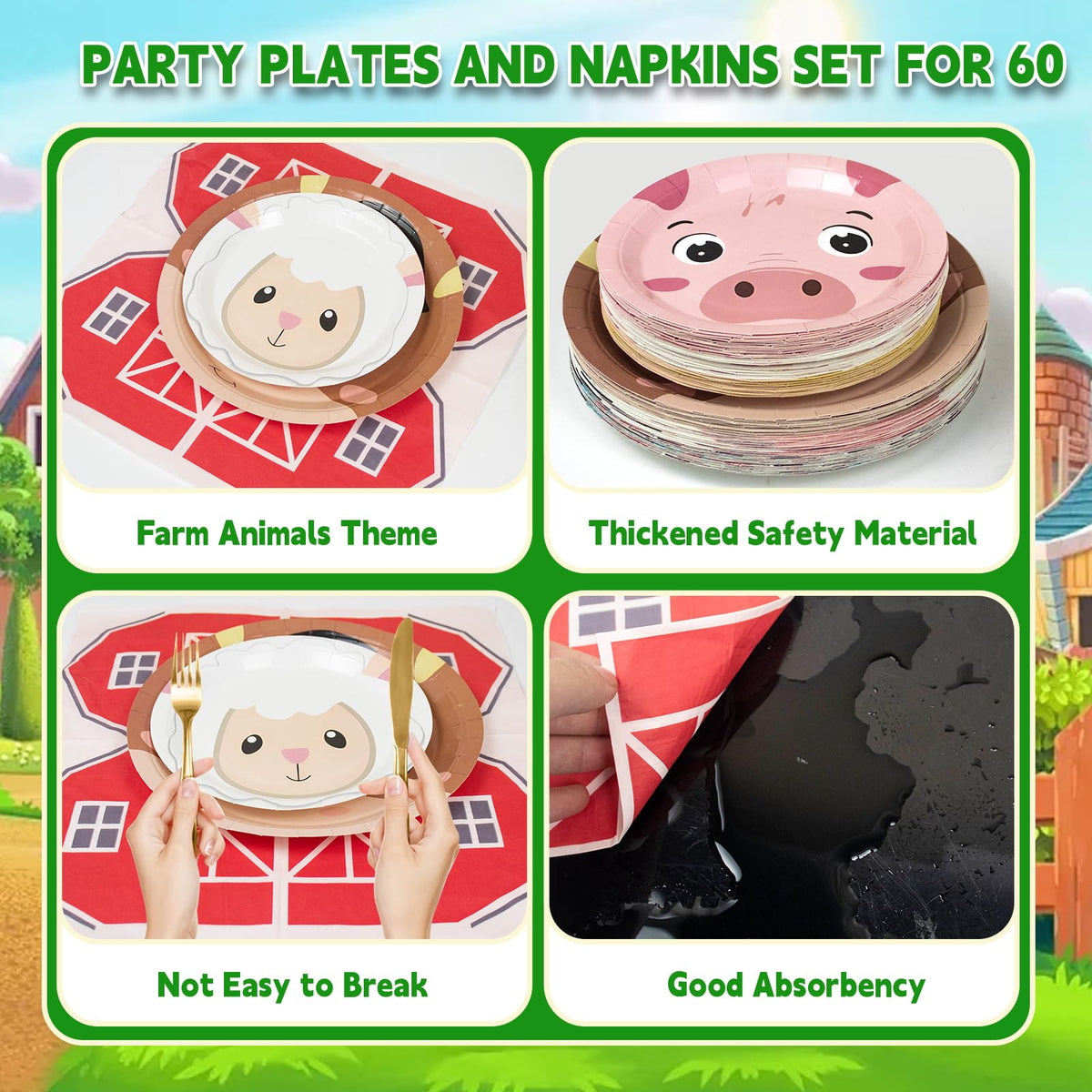 Hpscdyo farm animals napkins provide absorbent, convenient cleanup for gatherings.