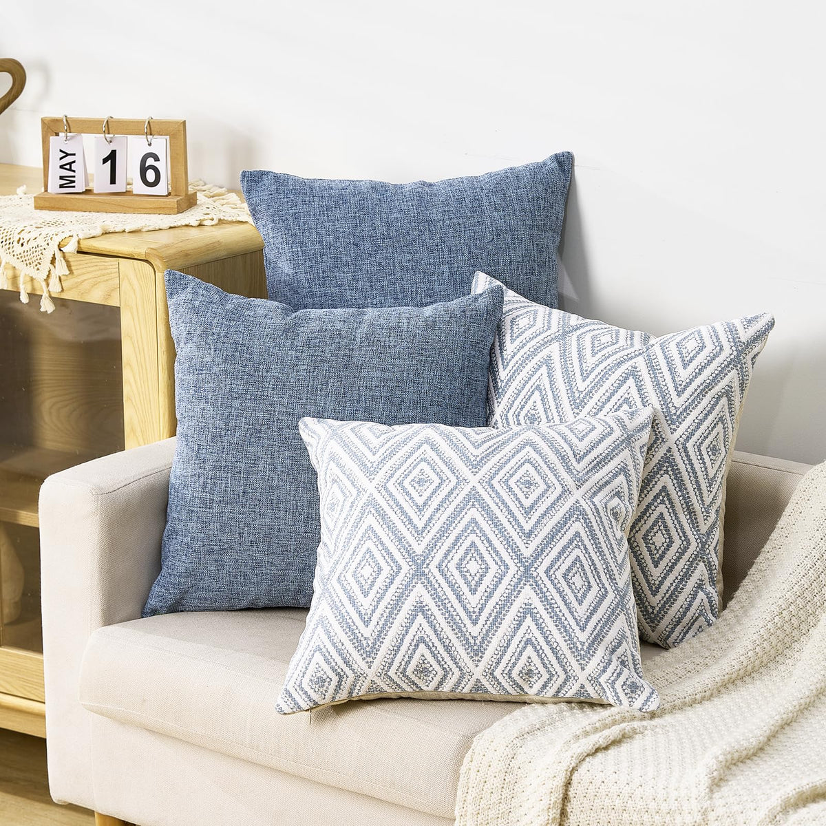 HPUK pack of four blue pillow covers fits standard 20x20 cushions.
