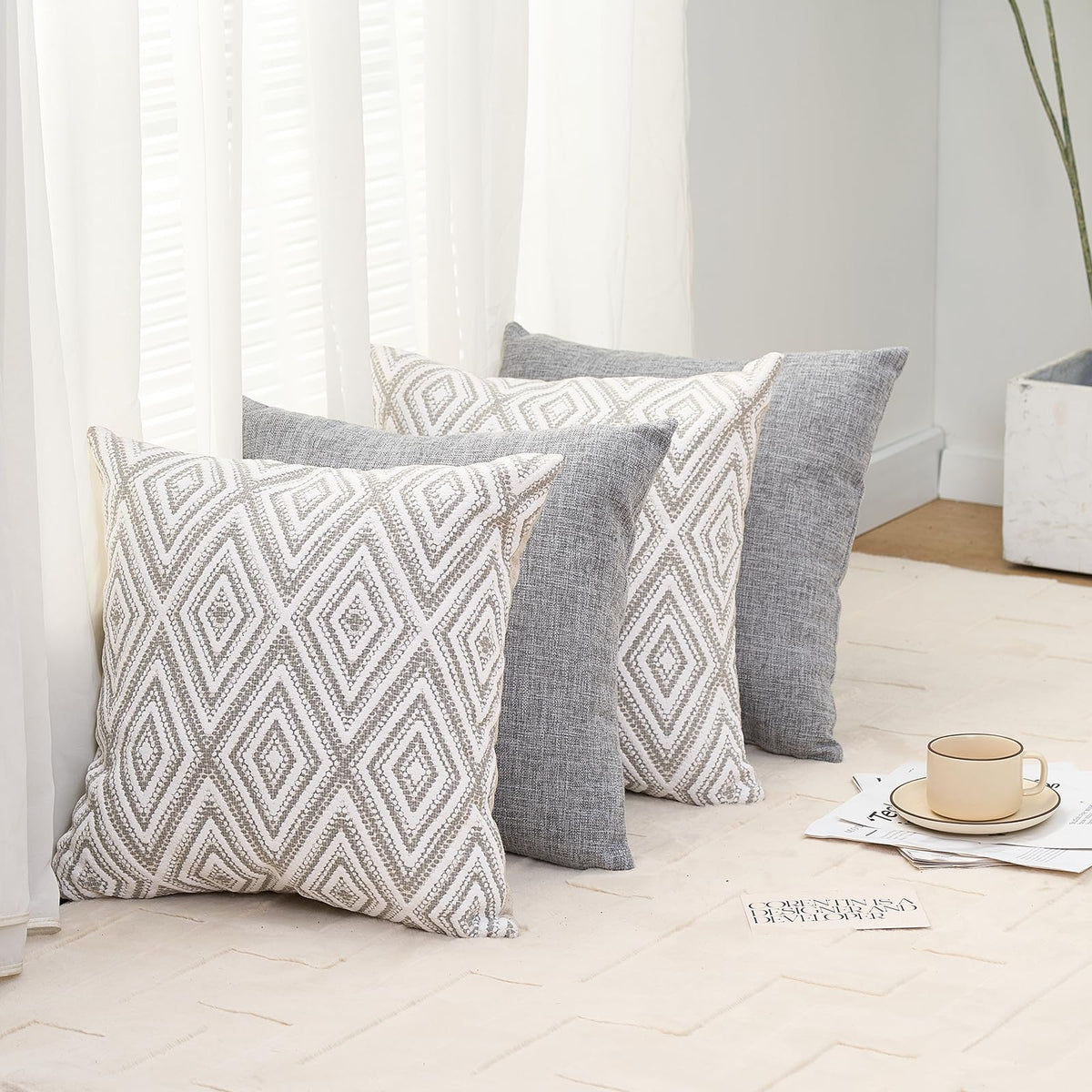 HPUK decorative grey pillow cover for 17x17 cushions; gift-ready presentation