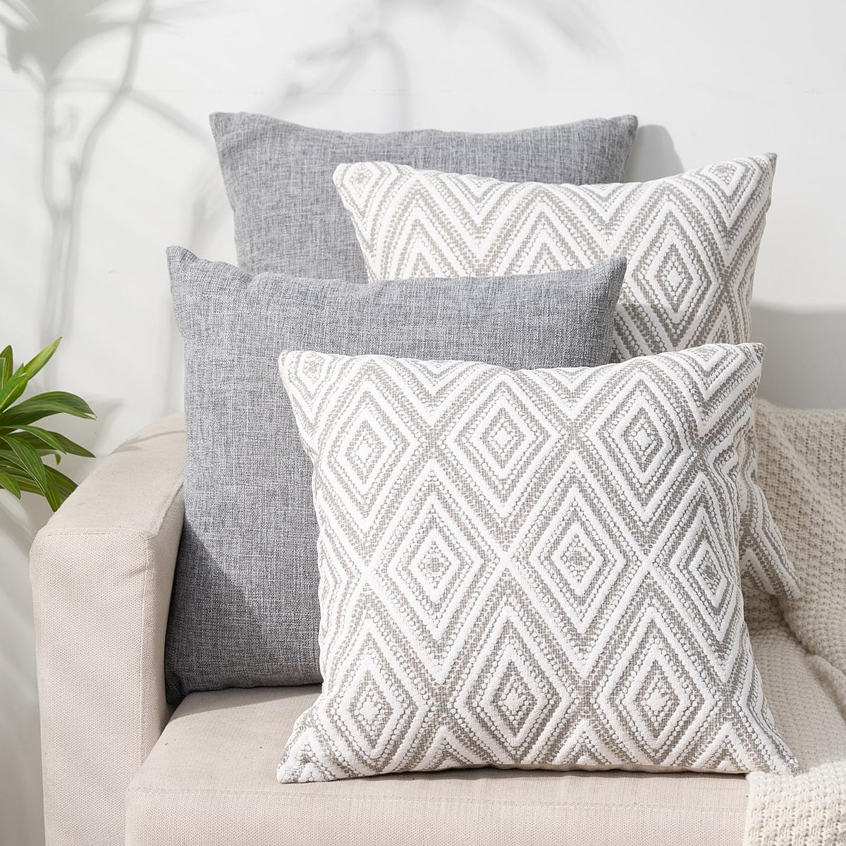 HPUK decorative grey pillow cover for 17x17 cushions, set of four; instantly refreshes living spaces
