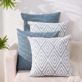 HPUK decorative blue pillow cover on a sofa for quick living room refresh.