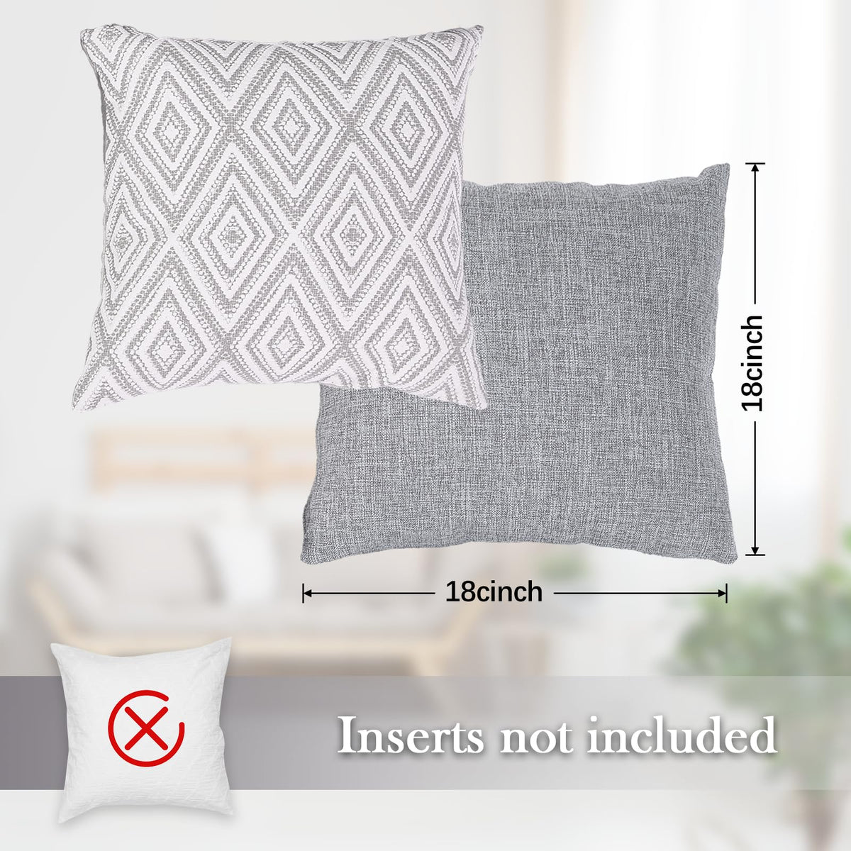 HPUK 17x17 grey pillow cover with invisible zipper for clean lines and easy use