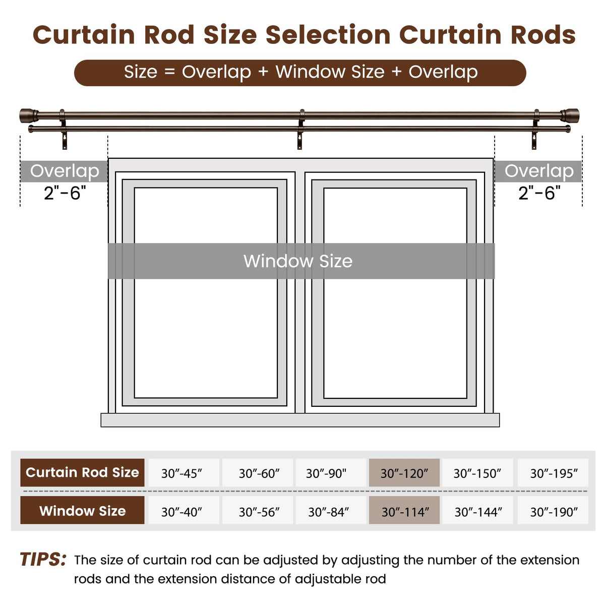 Hradecti bronze heavy-duty double curtain rod length adjustment for customizable window fit.