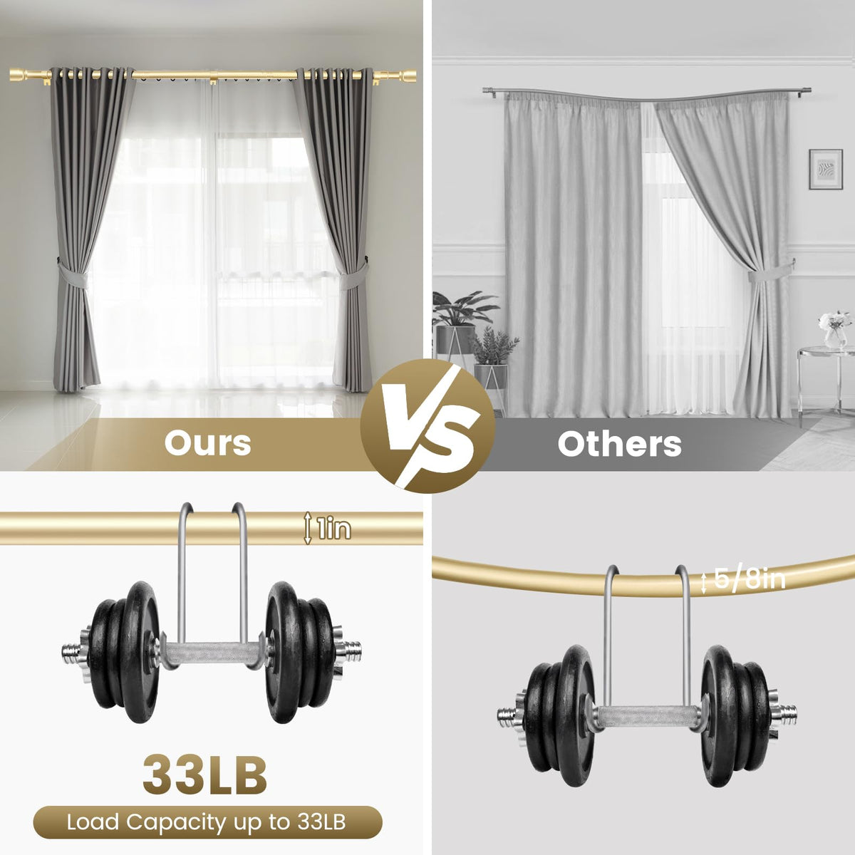 Hradecti brushed gold finish curtain rod adds warm, elegant style