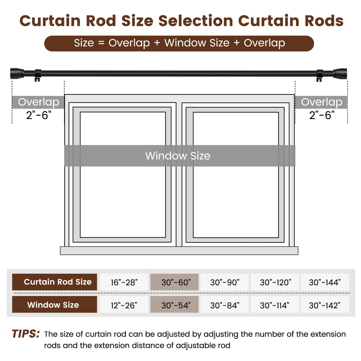 Hradecti heavy-duty curtain rod supports up to 33 pounds for thicker drapes.