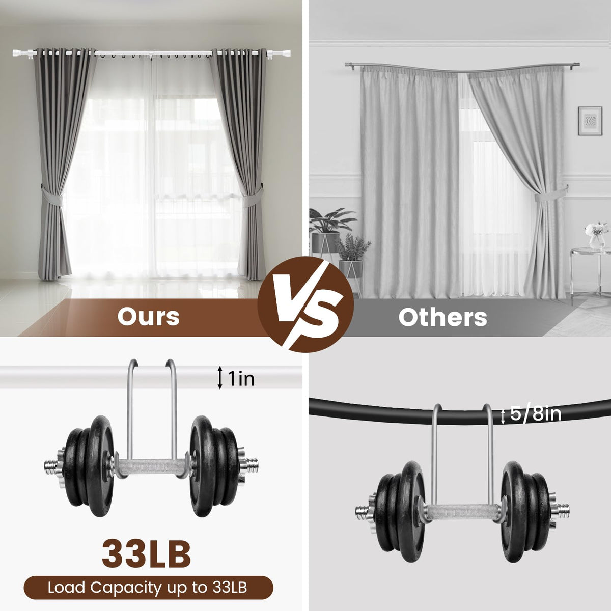 Heavy-duty Hradecti rod holding curtains without sag