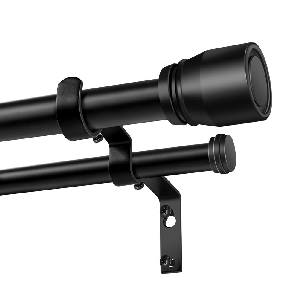 Hradecti heavy-duty double curtain rod extended for larger windows with layered curtains.