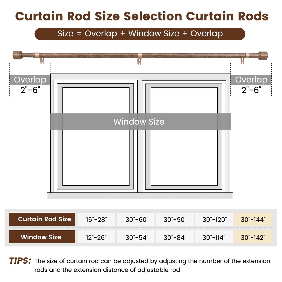Hradecti heavy-duty curtain rod supports up to 33 pounds.