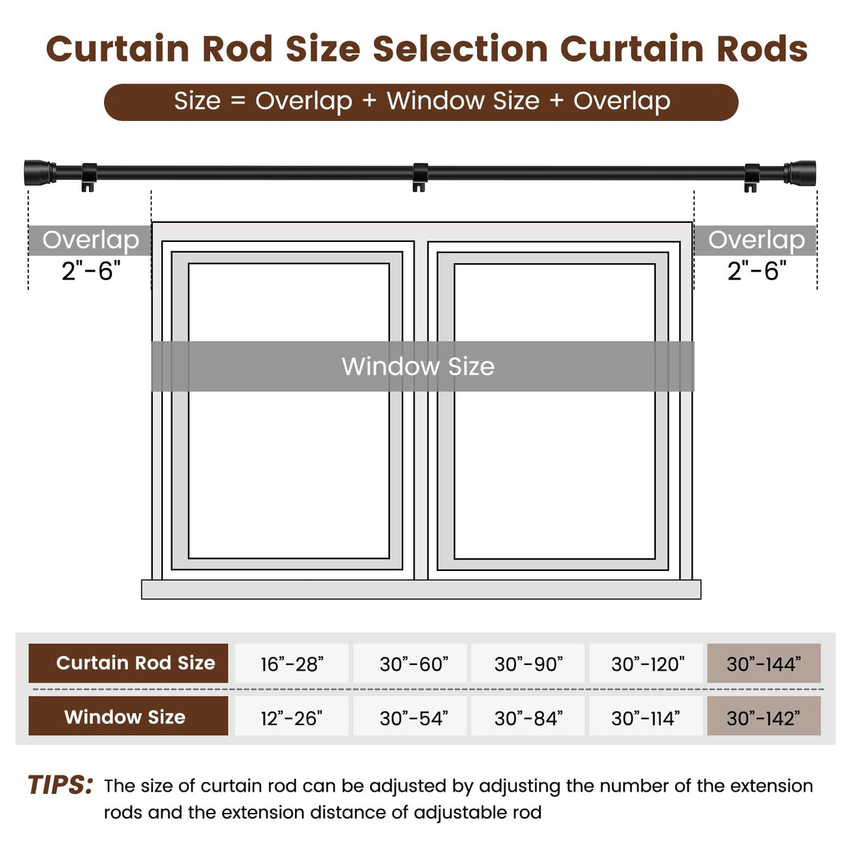 Hradecti heavy-duty 33lb capacity rod supports all typical curtains