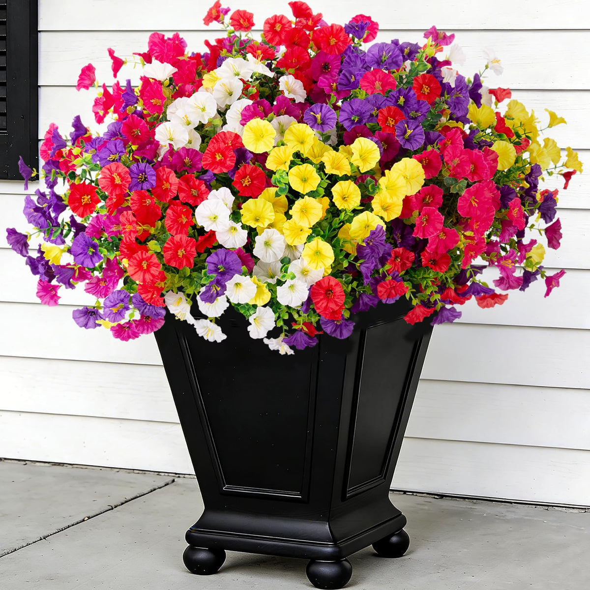 Hrobek artificial outdoor flowers with petunias in 12 bundles, for vibrant, maintenance-free curb appeal.
