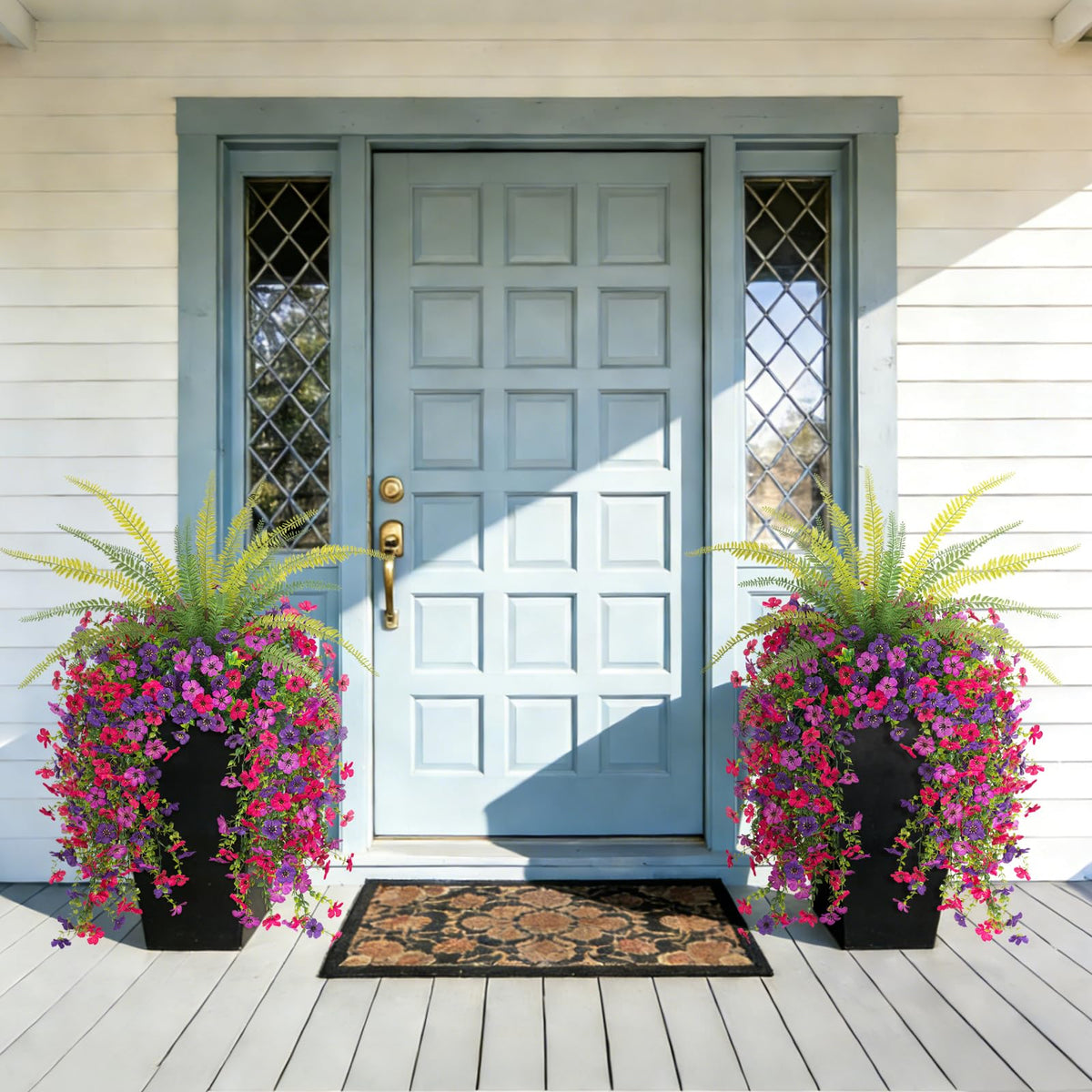 Hrobek UV-resistant outdoor hanging flowers maintain color in sunlight.