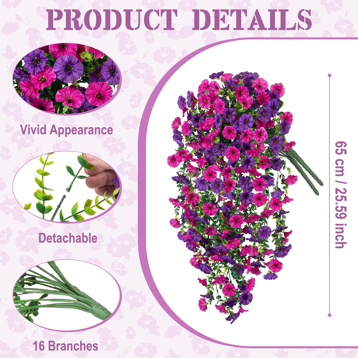 Hrobek two-branch artificial petunias on a patio with eucalyptus accents outdoor display