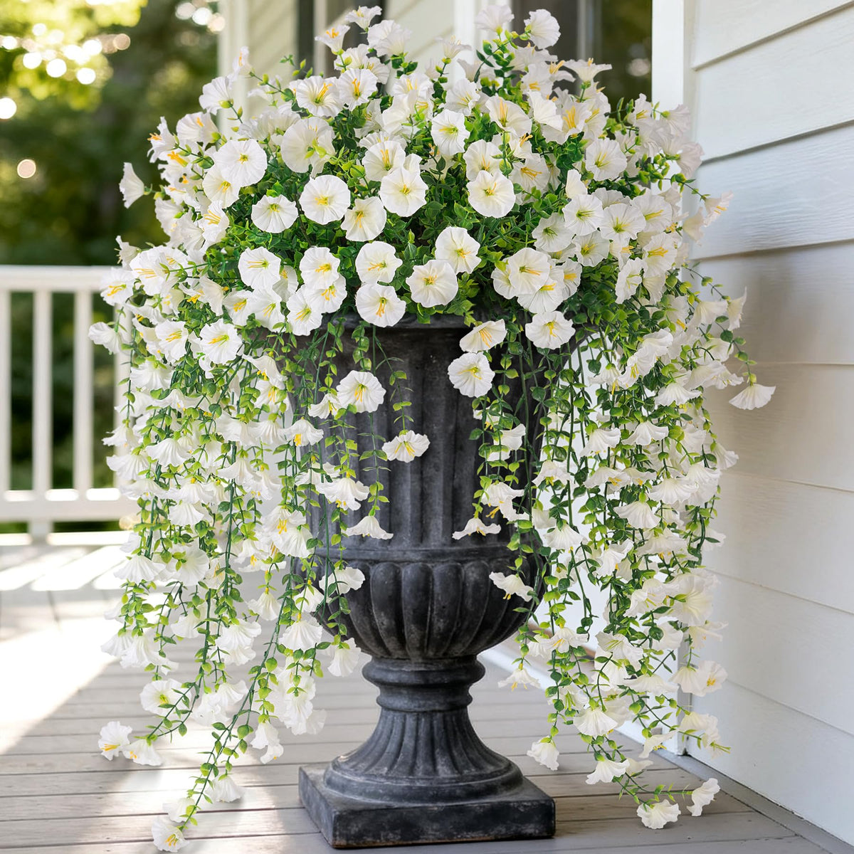 Hrobek artificial hanging petunias in white for outdoor decor