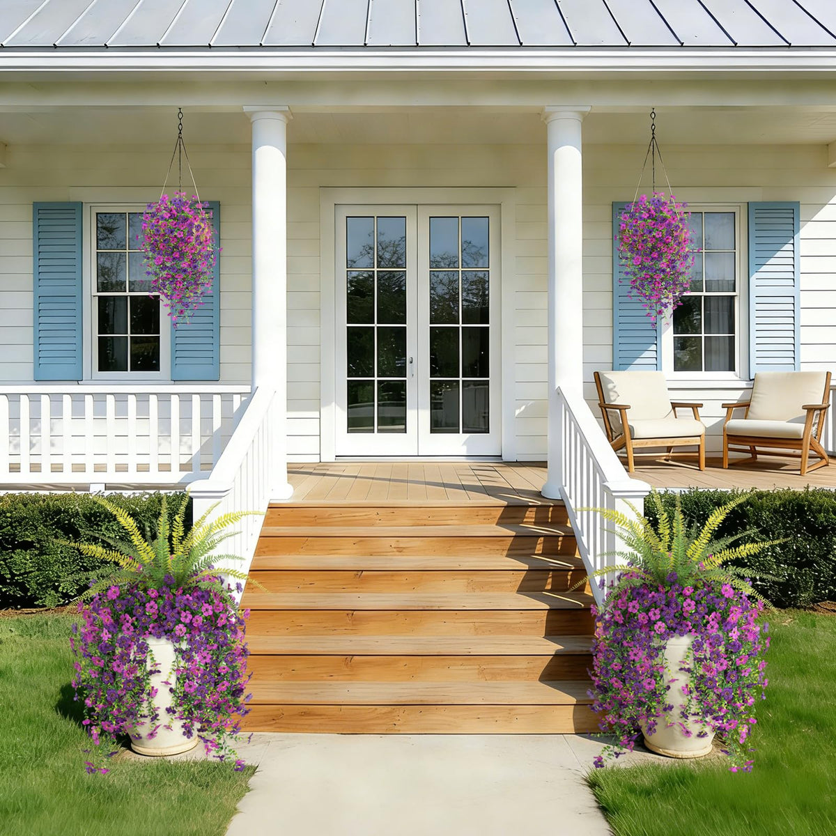 Hrobek daisy and fern arrangement enhances porches, balconies, and yards with natural color.
