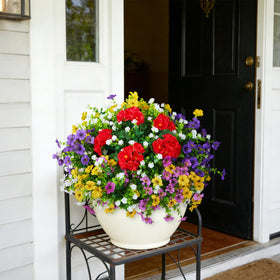 Hrobek front-yard patio decor adds lasting sunny ambiance.