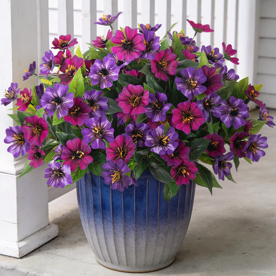 Hrobek hollyhock silk flowers for outdoor planters add lasting color without watering.