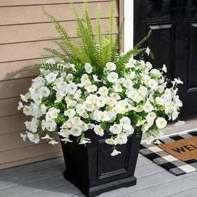 Hrobek morning glory faux flowers outdoors, crisp white blooms, UV-resistant, ideal for porch decor.