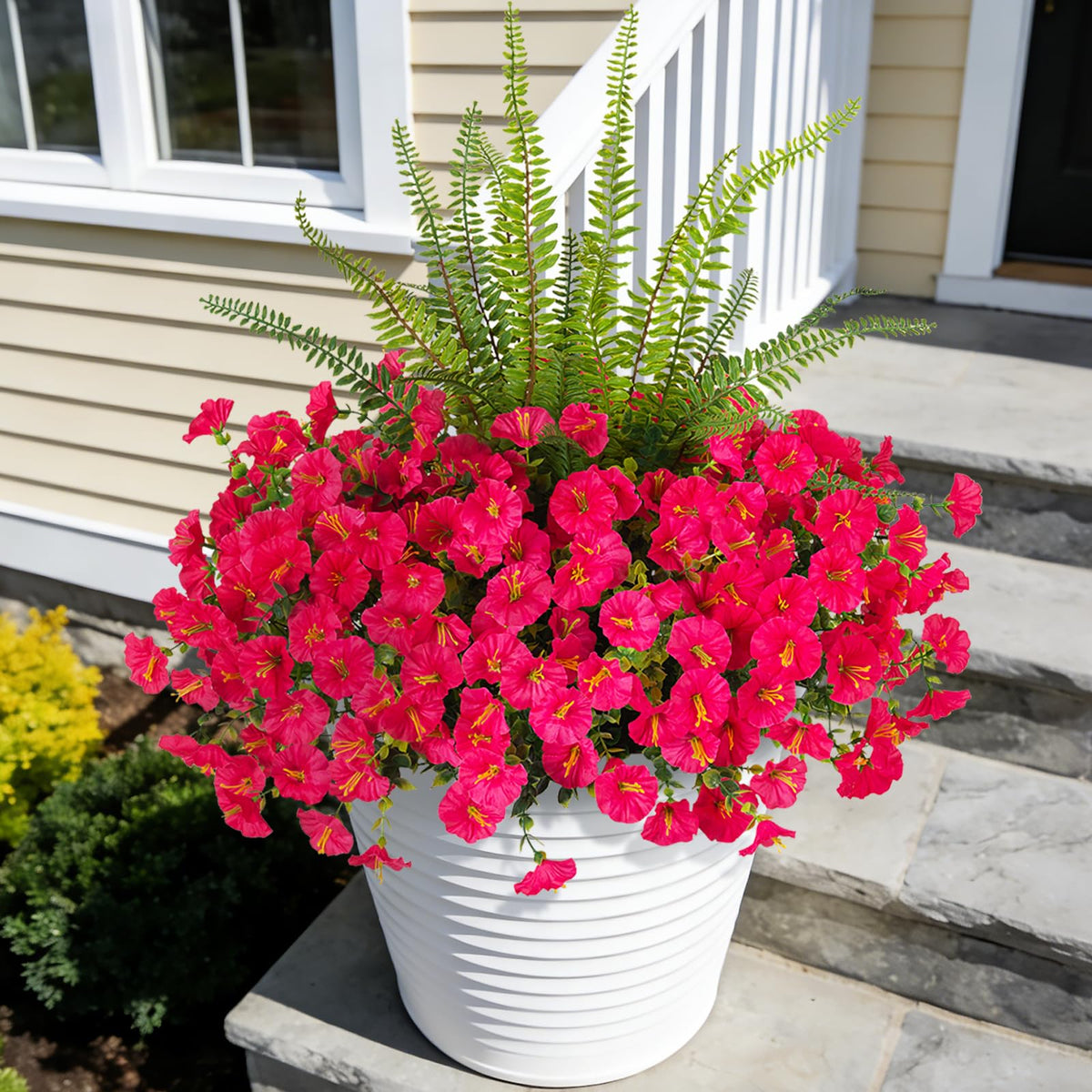 Hrobek outdoor artificial hot pink petunia and fern arrangement for patio décor